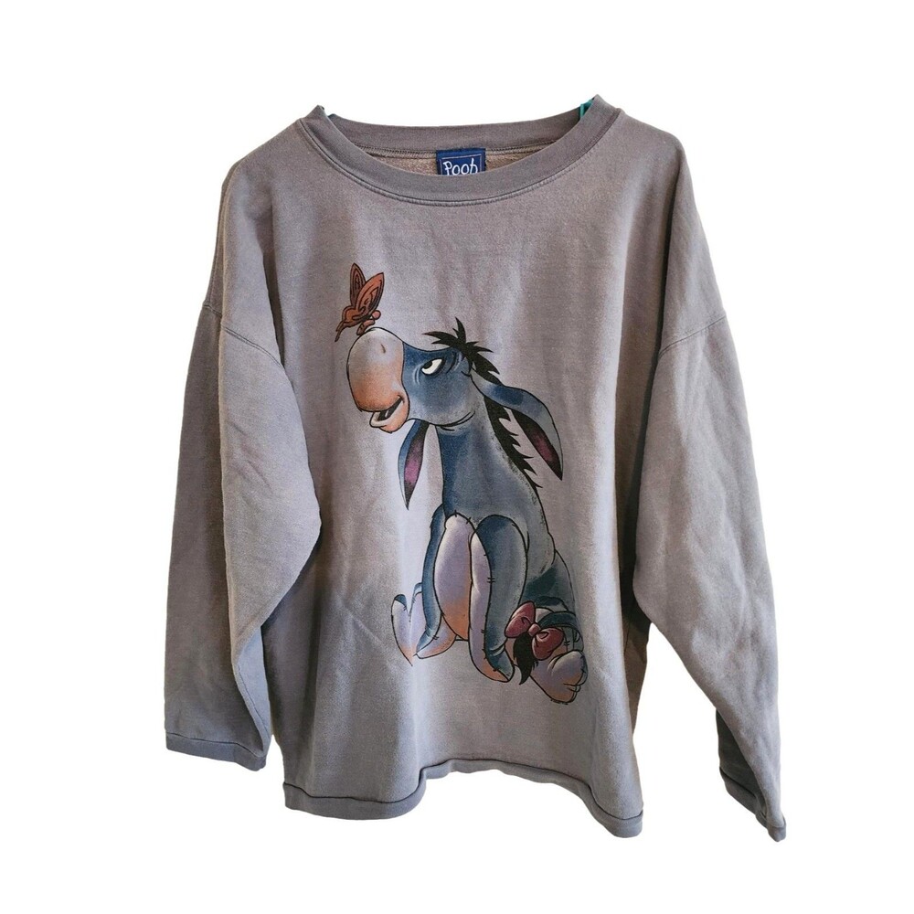 Vintage Disney Sweatshirt Featuring Eeyore - Blue/Gray - Size L/XL. c. 1990's